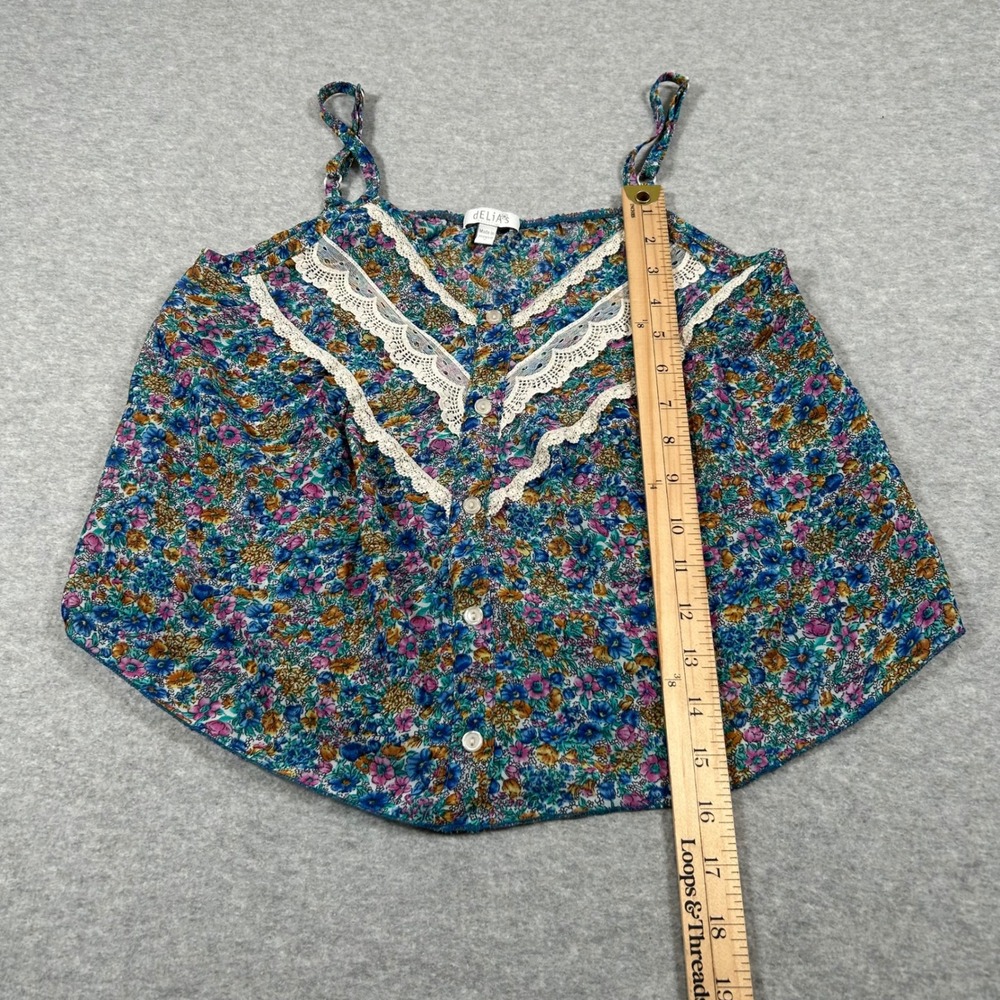 dELiA*s Floral Cami Top Womens Small Blue Y2K Babydoll Boho‎ Lace Feminine - Picture 9 of 9